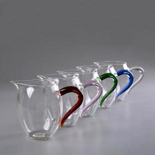 现货彩色把手企鹅公道杯居家办公功夫茶具分茶器匀杯透明玻璃