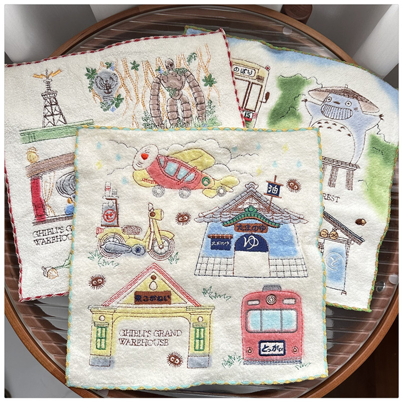 新出口日本外贸余单柔软纯全棉割绒可爱刺绣儿童亲肤方巾25*25cm