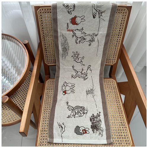 新品出口日本外贸余单全棉无荧光剂双面毛圈可爱刺绣运动毛巾围巾