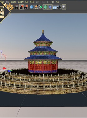 C4D古建筑模型含材质贴图学习交流参考素材不错的工程可修改