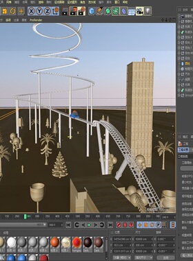 C4D动画工程源文件对齐曲线含材质贴图标准渲染可修改2024A2001