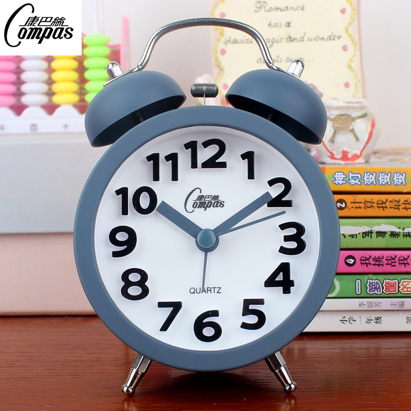 正品康巴丝静音闹钟床头超大铃声学生卧室金属台钟立体老人小时钟