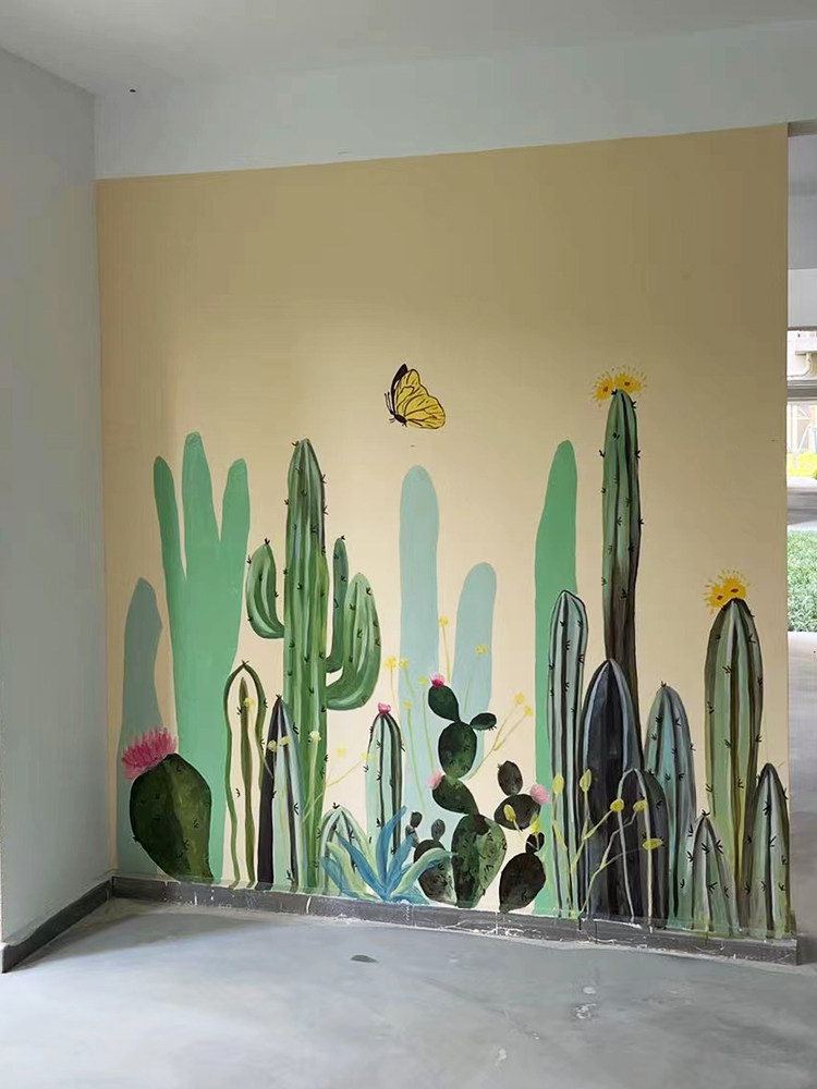 小区架空层墙绘儿童房娱乐墙体彩绘玄关背景美化社区涂鸦清新壁画