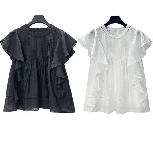 2026夏季新款女装S·D荷叶边飞飞袖上衣遮肉显廋百搭不规则衬衫