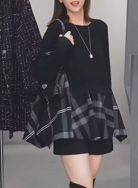 2025女秋冬新款S·D针织毛衫宽松显廋格纹拼接假两件毛衣253Z3521