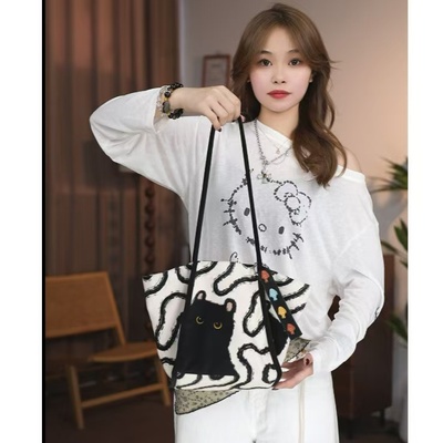 学生通勤托特包帆布单肩斜挎包