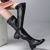 真皮过膝靴女长靴高筒靴子平底长筒靴平跟全真皮加绒高筒骑士靴女