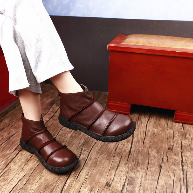 头层牛皮女皮鞋新款2025松糕厚底短靴圆头百搭英伦拉链短靴可跨境