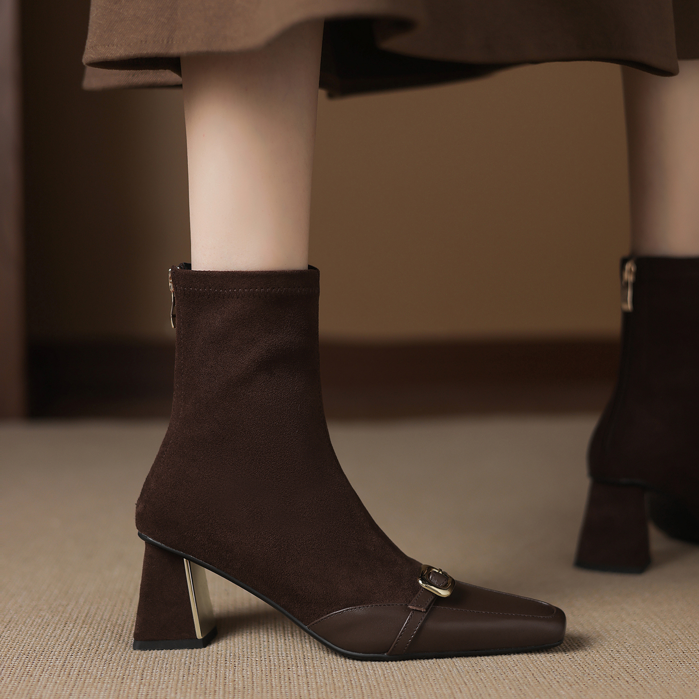 纯手工制作法式复古尖头短靴