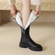 原创长筒靴女秋冬新款 加绒加厚圆头长靴小个子显瘦长筒骑士靴42码