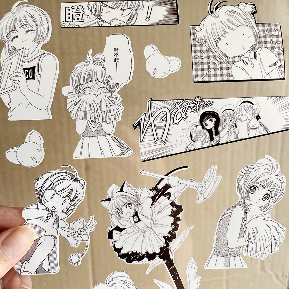 奇怪猫clamp手绘漫画魔卡少女樱小樱知世黑白线稿谷子周边痛贴纸