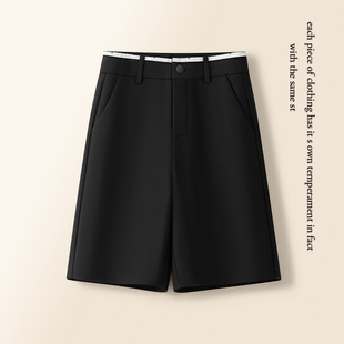 西装 职业直筒西裤 阔腿短裤 高腰撞色五分裤 女春秋2026新款 休闲中裤
