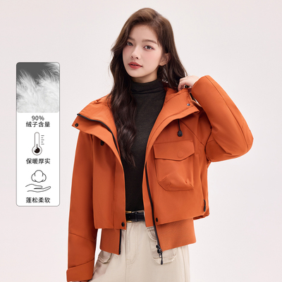 90绒三防户外短款派克羽绒服女冬新2025年款宽松显瘦保暖连帽外套