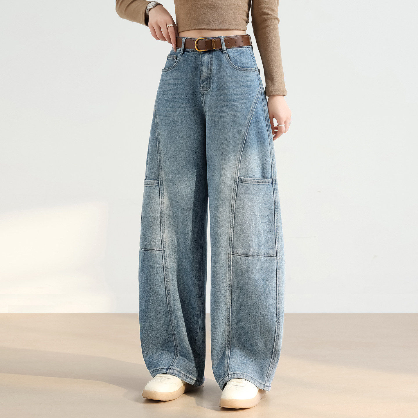 设计感工装高腰牛仔弯刀裤女春季2026新款口袋宽松休闲阔腿镰刀裤,女装/女士精品,牛仔裤,淘宝优惠券,粉丝福利购,淘宝优惠卷