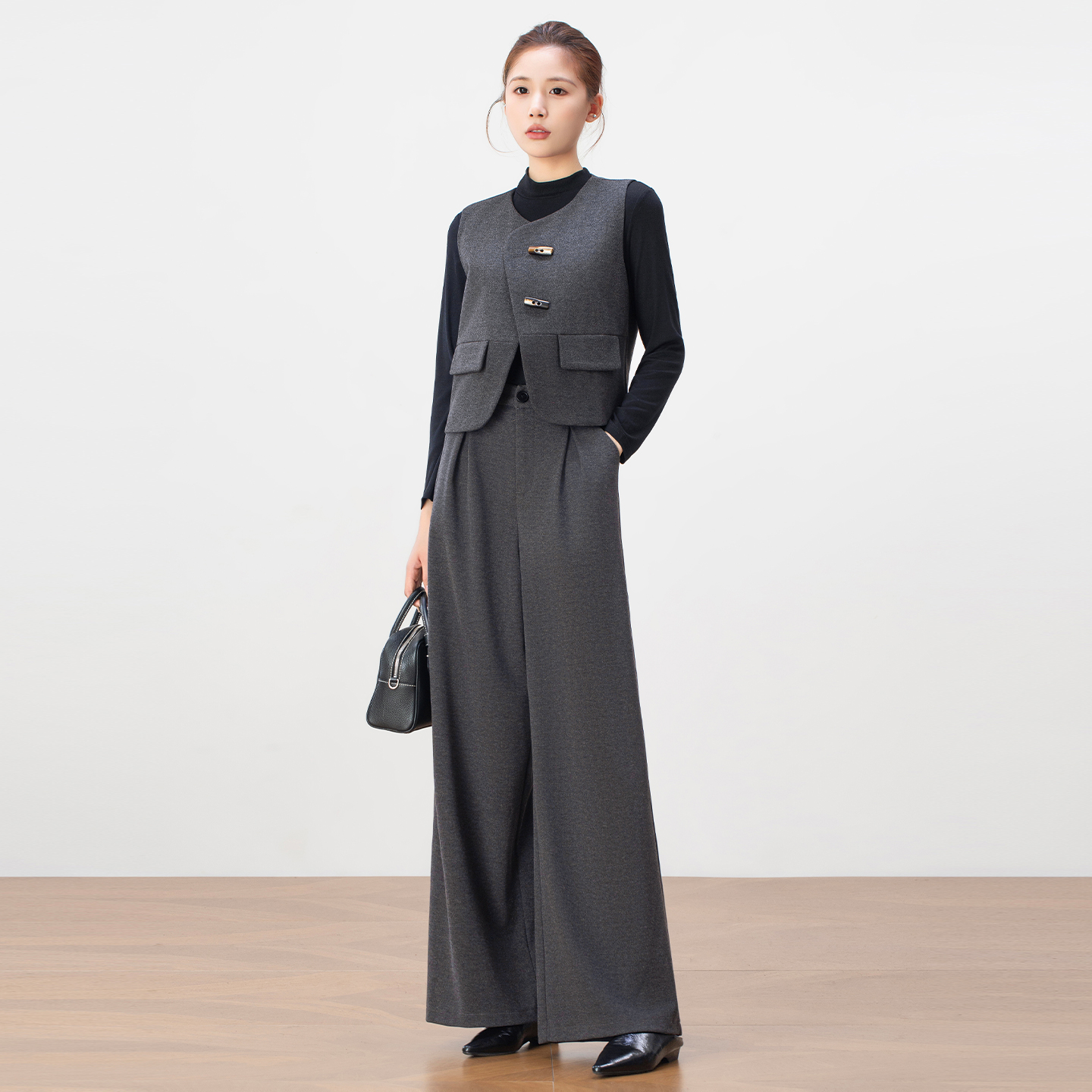 气质通勤马甲打底衫阔腿裤三件套厚女秋冬2025新款高级感时尚套装