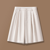 女夏季 2026新款 高腰压褶A字裤 透气亚麻阔腿短裤 凉感天丝休闲热裤