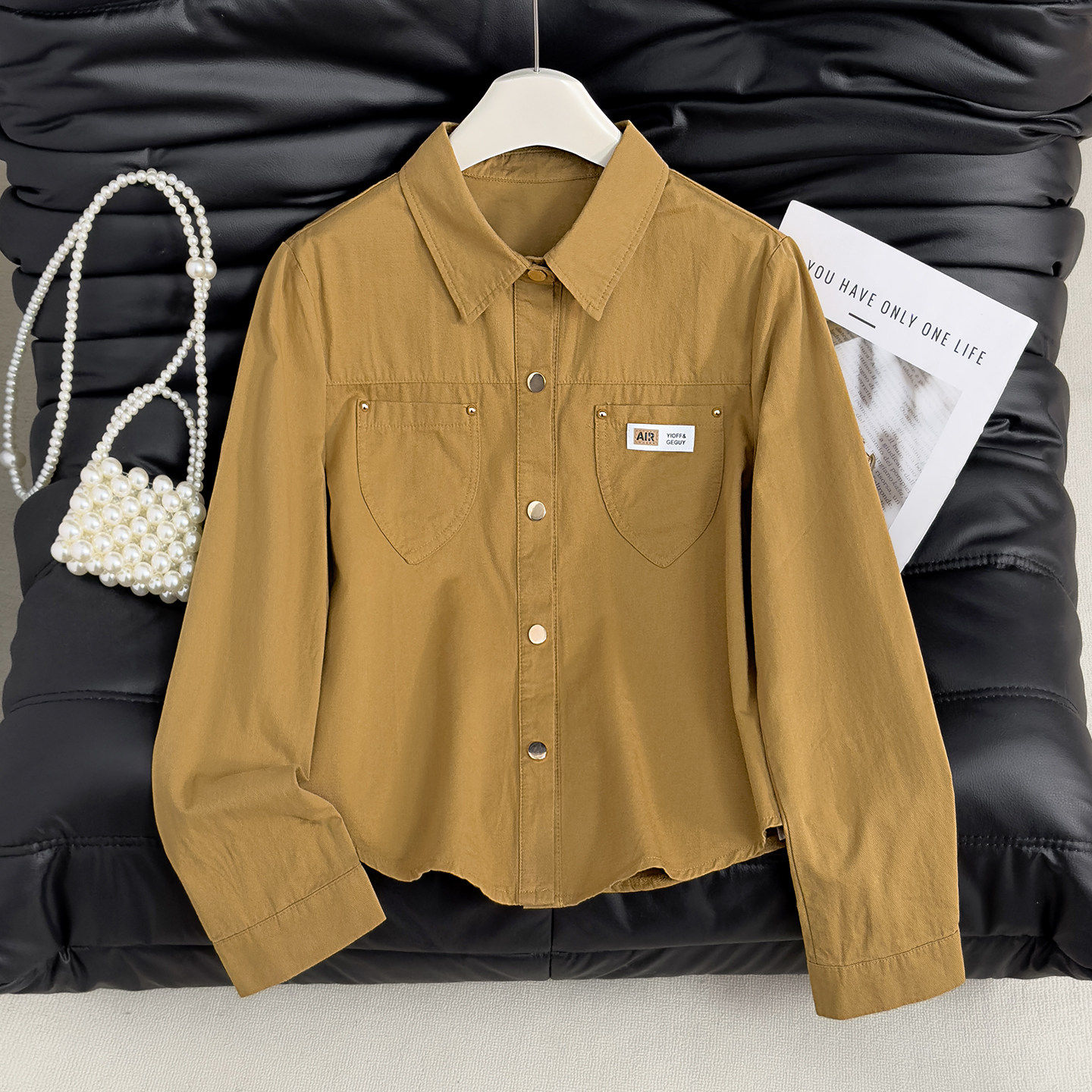 小个子短款长袖衬衫外套女2026年春季新款单排扣开衫翻领棉质上衣,女装/女士精品,衬衫,淘宝优惠券,粉丝福利购,淘宝优惠卷