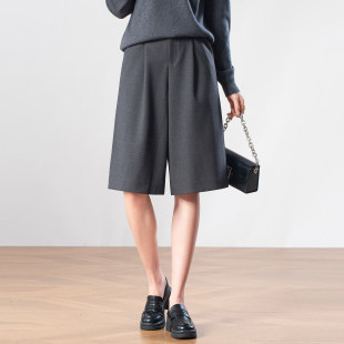 过膝中裤 通勤高腰西装 宽松显瘦直筒六分裤 五分女2026春新款 阔腿裤
