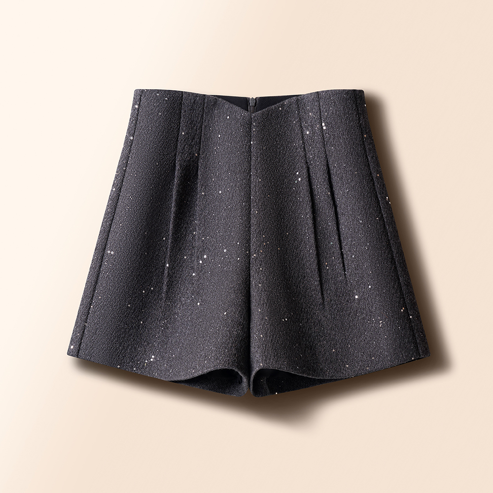 时尚气质亮片毛呢A字裤女秋冬2025新款阔腿短裤高腰显瘦外穿靴裤