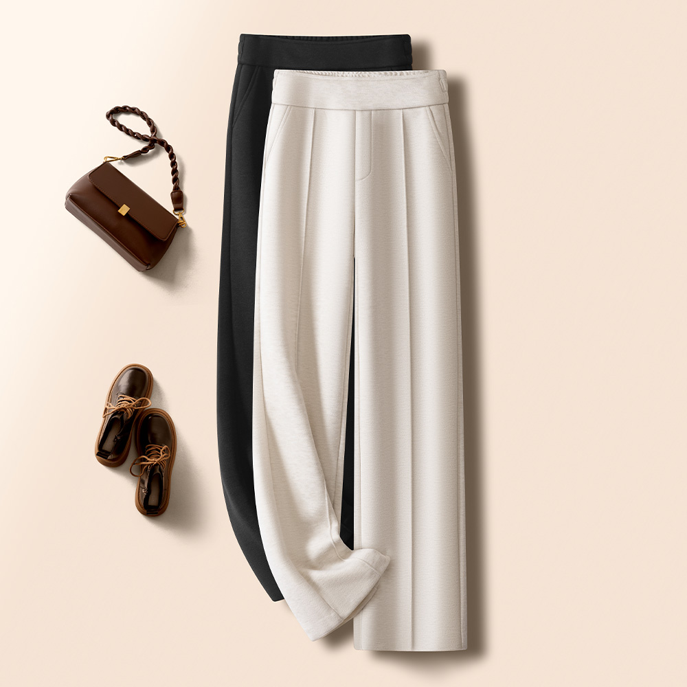 高端休闲羊绒直筒裤女秋冬2025新款窄版阔腿裤高腰垂感毛呢裤长裤