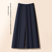 大阔腿八分山本裤 女夏季 2025新款 深蓝色天丝西装 小个子休闲直筒裤