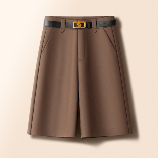 休闲短裤 高档职业西装 咖色百搭直筒中裤 女春秋2026新款 五分阔腿裤