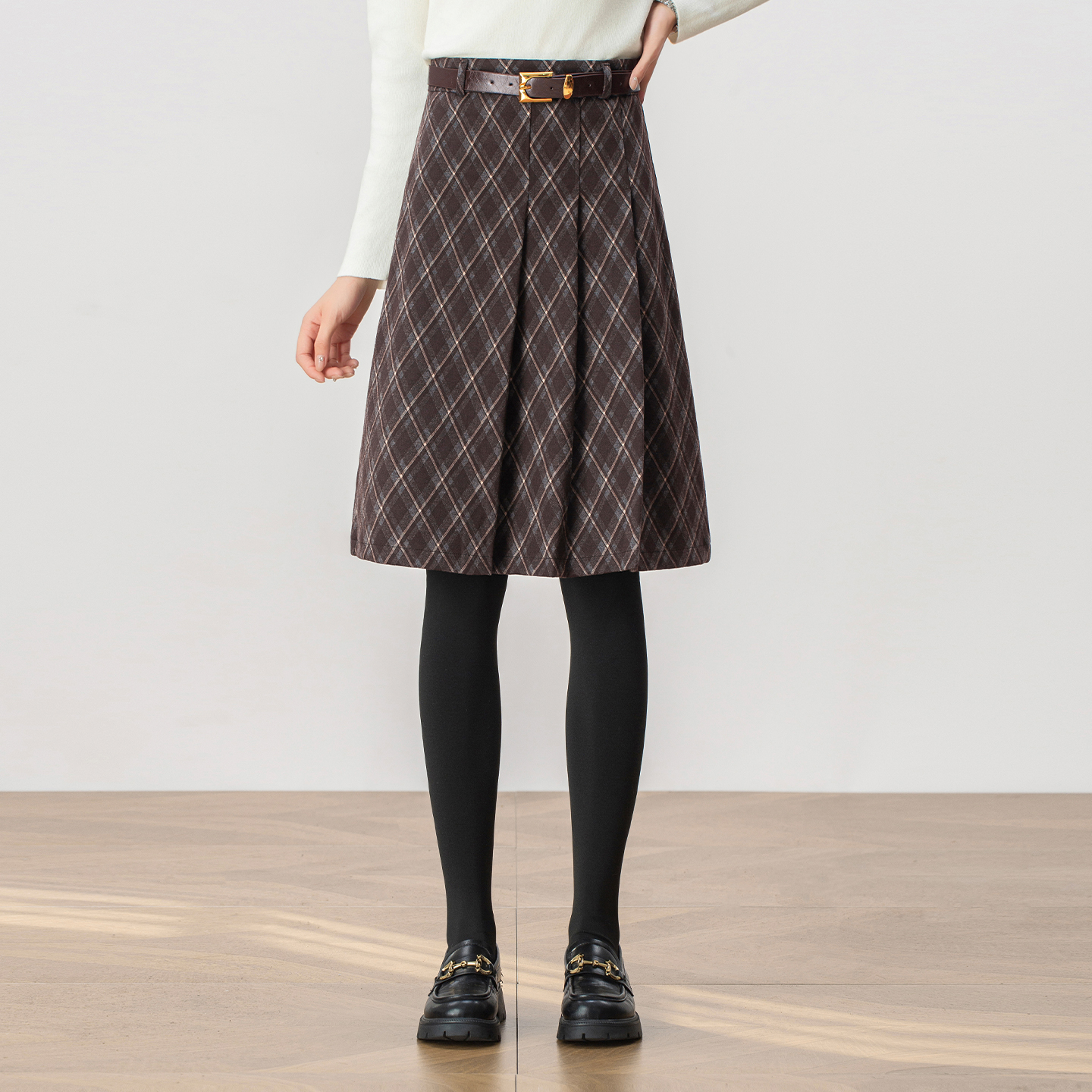 复古格子毛呢半身裙中裙女秋冬2025新款高腰显瘦学院风A字百褶裙