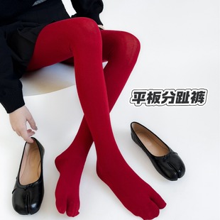 ”红色旺中女“26秋分趾打底裤棉质平板安可拉红美腿显瘦灰色裤袜