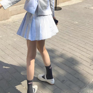 早秋学院女孩*TB织带后侧蝴蝶结脚底字母中筒袜THE HANDLE同款