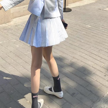 早秋学院女孩*TB织带后侧蝴蝶结脚底字母中筒袜THE HANDLE同款