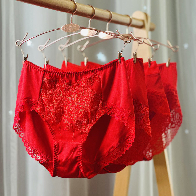 新年本命年大红色性感蕾丝牛奶丝中腰内裤大码无痕包臀胖mm三角裤,女士内衣/男士内衣/家居服,女三角裤,淘宝优惠券,粉丝福利购,淘宝优惠卷