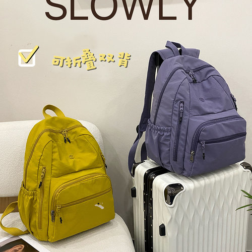 设计感简约户外出行背包15寸电脑包大容量纯色双肩包旅行包可折叠