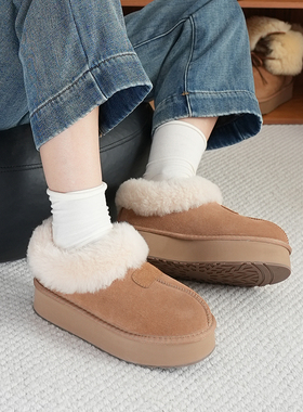厚底塔茨特桑坡雪地靴女短靴皮毛一体东北加厚松糕底棉鞋休闲保暖