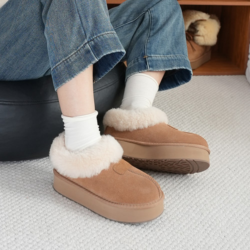 皮毛一体松糕底厚底保暖雪地靴