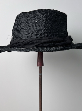 禾创社手作黑色编织草帽女夏季暗黑风小众设计师褶皱帽防晒遮阳帽