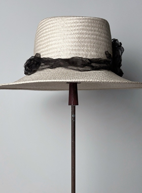 禾创社非遗金丝草编礼帽白色大檐硬挺手工草编帽女夏新中式手作帽