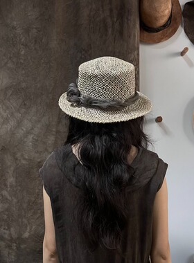 禾创社草编高级灰色系草帽女生夏季装饰佩戴出游可爱日常渔夫帽子