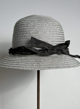 禾创社夏季帽子旅游防晒草编帽可折叠盆帽进口草麻高级灰色渔夫帽