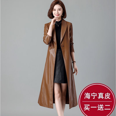 秋冬新款海宁真皮皮衣女中长款绵羊皮风衣过膝长款修身显瘦外套潮