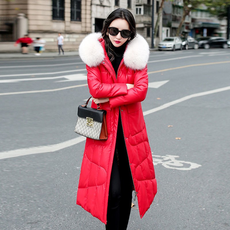 2025新款海宁真皮皮衣羽绒服女狐狸毛领中长款过膝绵羊皮加厚外套