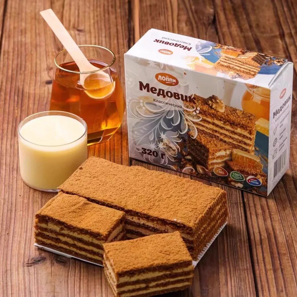 俄小淼蜂蜜蛋糕俄罗斯进口多层蛋糕320g盒装传统糕点