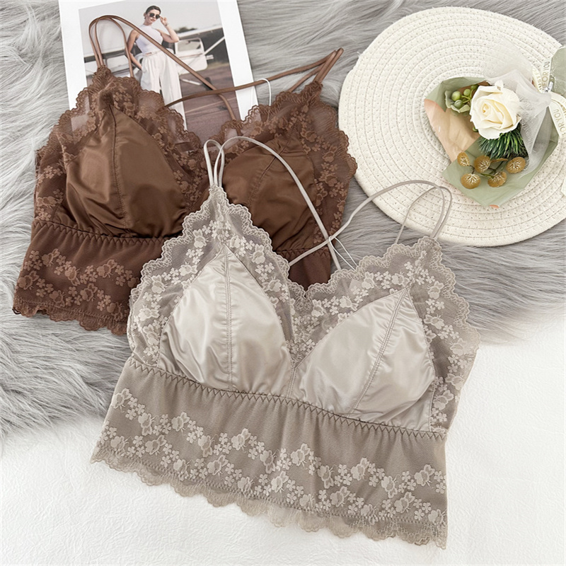 蕾丝交叉美背加绒保暖抹胸