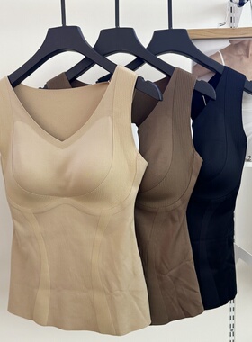 M09秋冬光面无痕收腹塑身背心美体免穿文胸一体式内衣磨毛保暖女