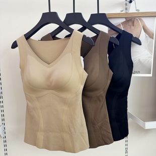 M09秋冬光面无痕收腹塑身背心美体免穿文胸一体式 内衣磨毛保暖女