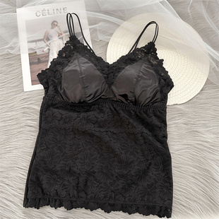 6802秋冬加绒蕾丝性感交叉美背拆卸胸垫内衣女无钢圈保暖吊带背心