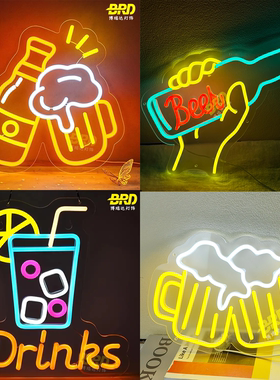 酒吧霓虹灯BeerBAR发光字喝酒氛围造型装饰灯鸡尾酒led招牌灯箱
