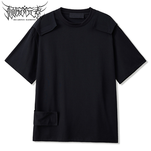 颓废元素朋克机能风短袖t恤潮流男士夏季新款时尚高街半袖上衣黑