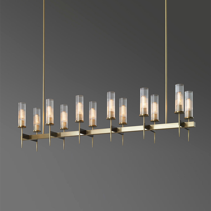 轻奢全铜餐厅灯饰后现代品牌设计师间吧台美式长方形北欧玻璃吊灯