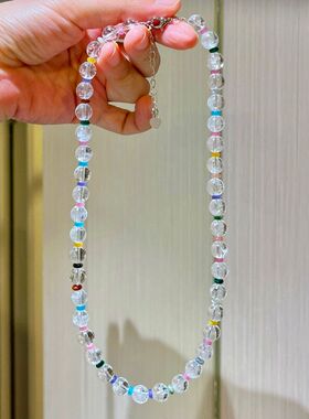 链女彩色白水晶多巴胺mm串珠项链
