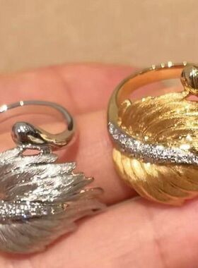 复古拉丝工艺羽毛戒指S925纯银拉丝工艺锻面轻奢高级感小众设计